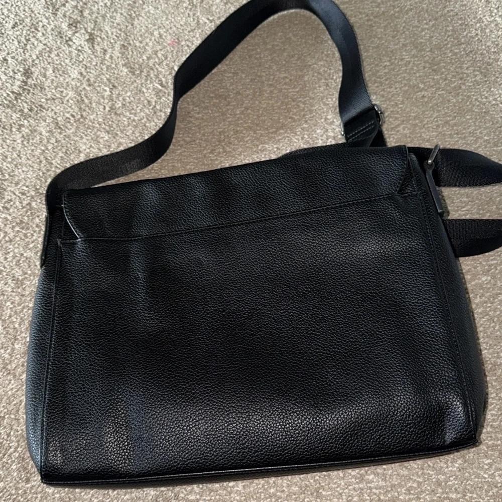 Calvin Klein Textured Black faux leather Messenger Bag